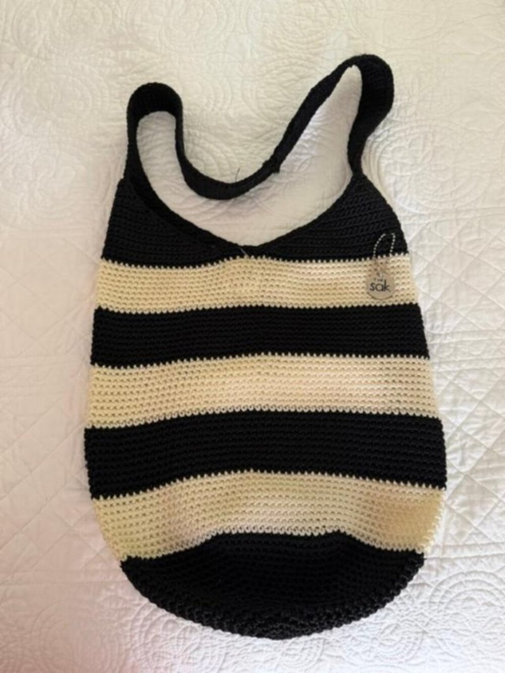 'The Sak' Black & White Striped Shoulder Bag for Beach, Office or Partytime